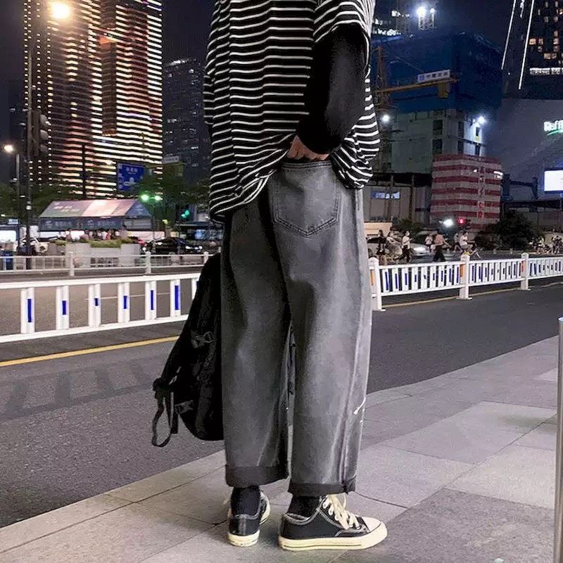 QUẦN BAGGY ỐNG RỘNG NAM-TAN-DÁNG SUÔNG PHONG CÁCH-QJI2-THỜI TRANG UNISEX-có size Nam Nữ in dể phối đồ màu xám ảnh thật