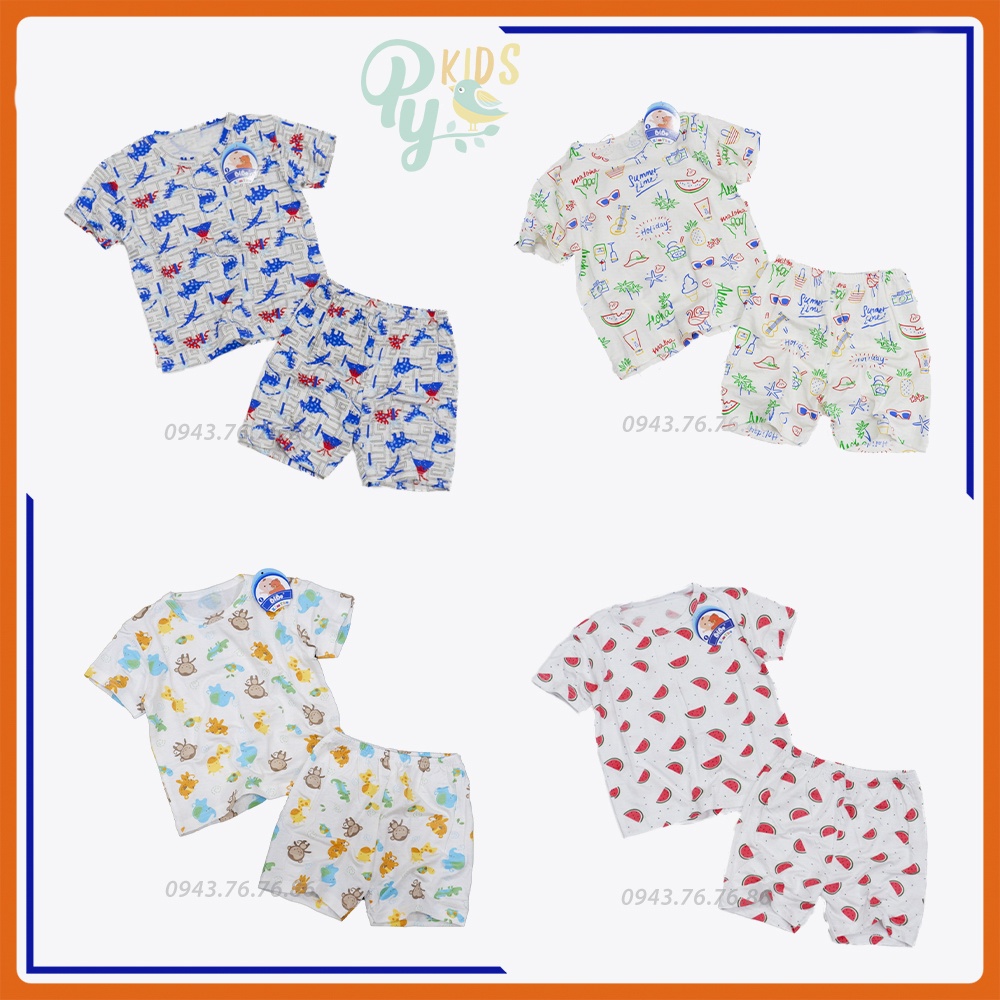 Đồ bộ tay ngắn hình thú thun cotton lụa bé trai 6-18kg Bibo