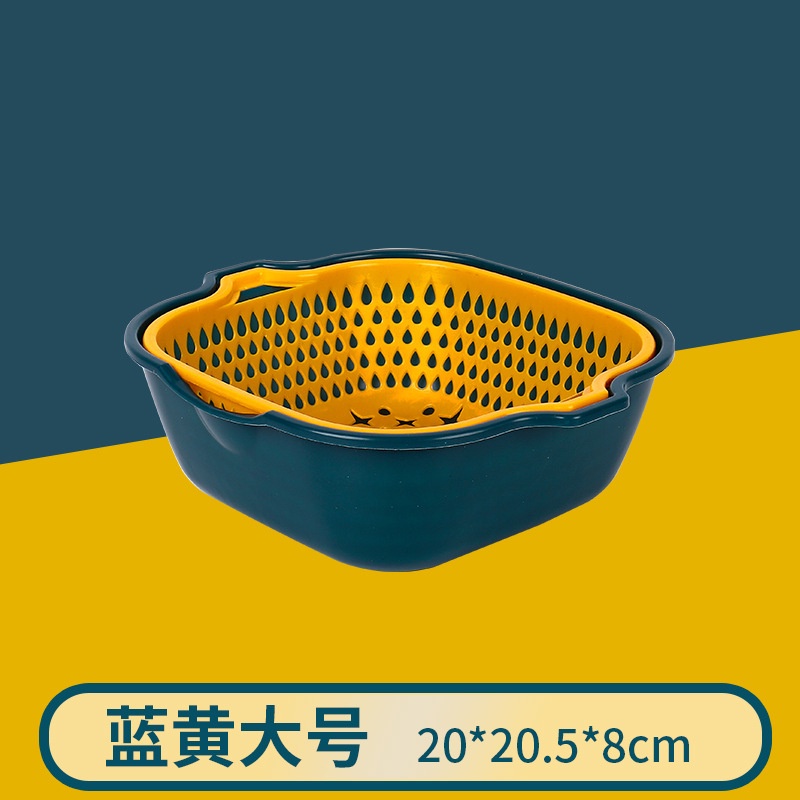 Rổ Rửa Rau Củ Quả Hai Lớp Dày Dặn Sáng Tạo Màu Sắc Tương Phản Dành Cho Nhà Bếp