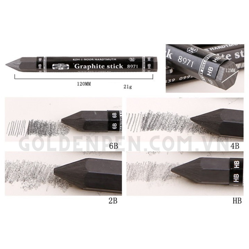 Chì Than Vẽ Ký Họa Koh-I-Noor 8971 HB/2B/4B/6B | Full Chì Không Gỗ | Vẽ Ký Họa Chuyên Nghiệp | Chì Tiệp Chất Lượng No.1|