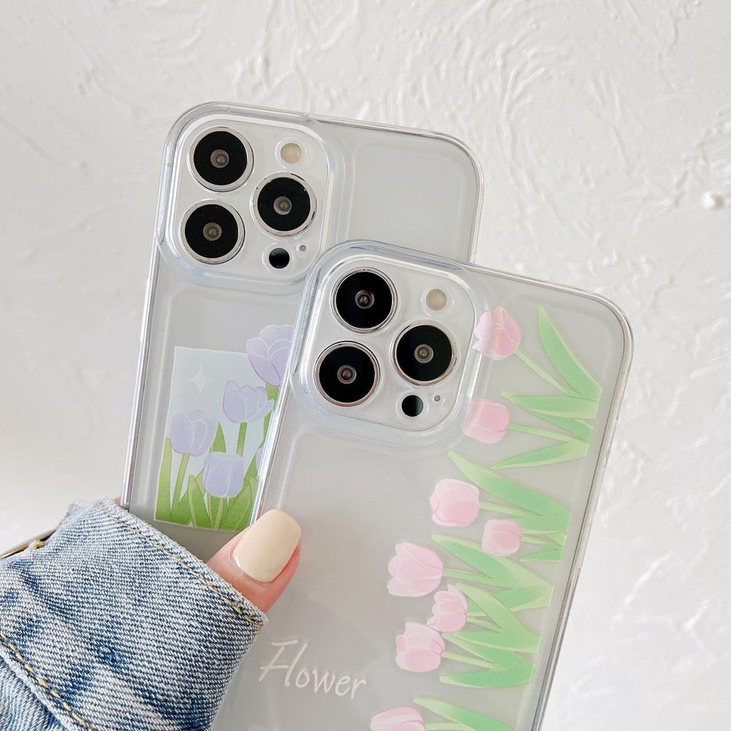 Ốp Điện Thoại Silicon TPU Mềm Trong Suốt Họa Tiết Hoa Tulip Cho iphone 13 12 11 pro max x xr xsmax 7/8plus