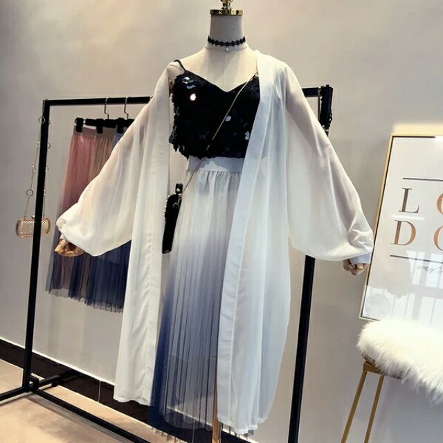 Áo khoác lụa mỏng dáng dài