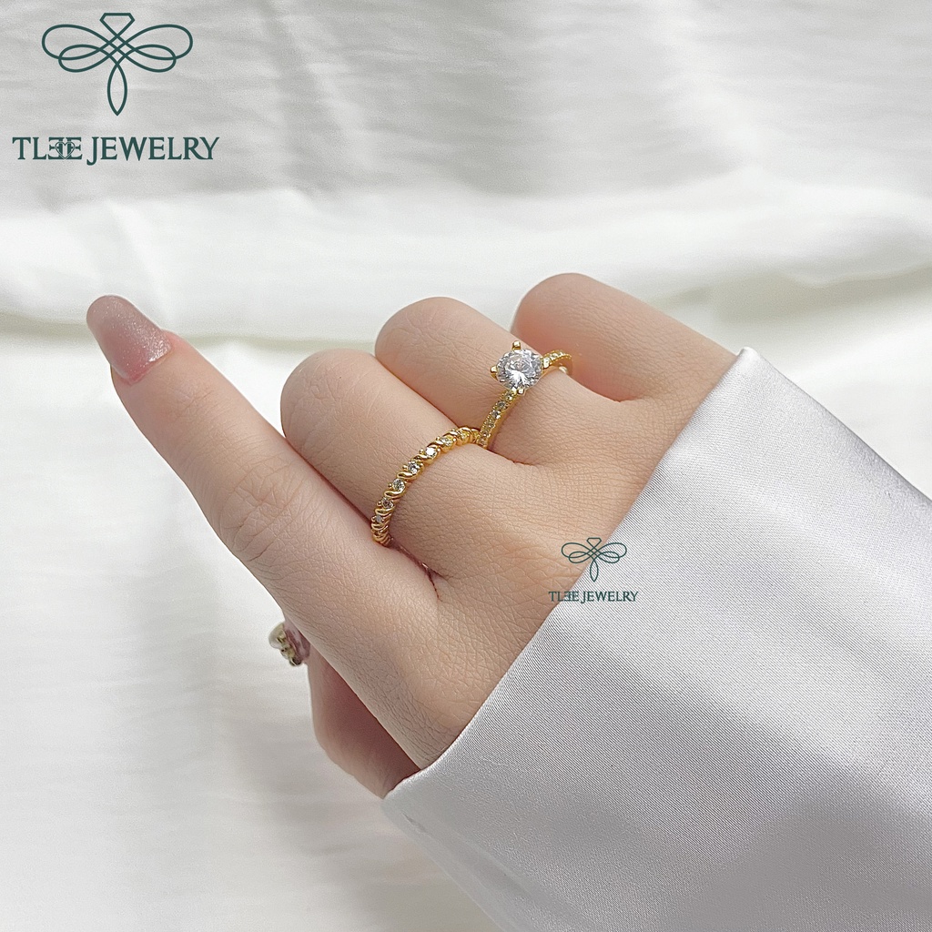 Nhẫn bạc nữ TLEE mạ vàng 14k viền đá bao xoắn sang trọng TleeJewelry A0138