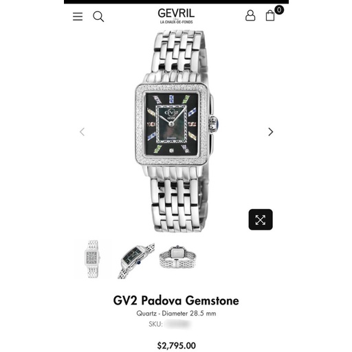 Đồng Hồ Auth Nữ GV2 by Gevril Padova Size 27.5 x30mm , Chống nước 30m