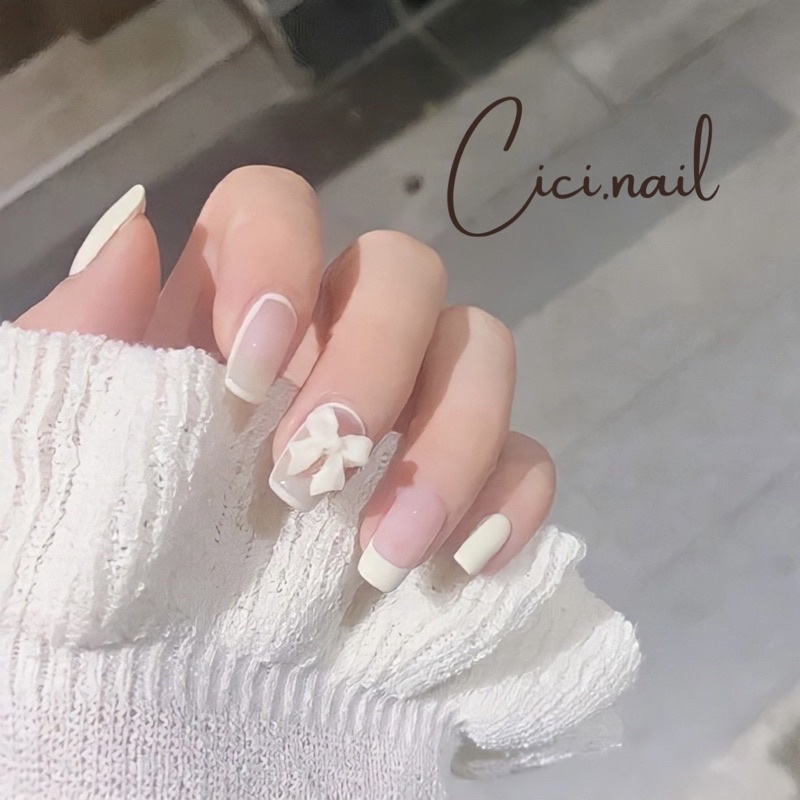 Móng Úp Thiết Kế By Cici.nail Trắng Charm Nơ Xinh Xắn