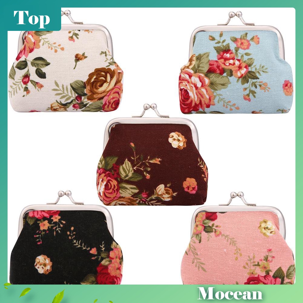 Ví Đựng Tiền Xu Chất Liệu Canvas Họa Tiết Hoa Vintage