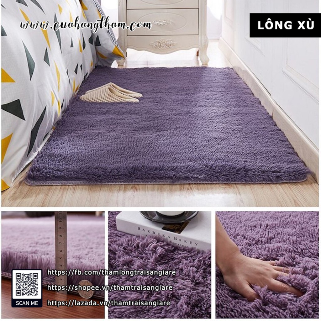 Thảm Trải Sàn Phòng Ngủ Lông Xù Giá Rẻ Màu Xám Tím  Loại 1  Dày 3 Lớp  Kho TPHCM  2m x 1m6