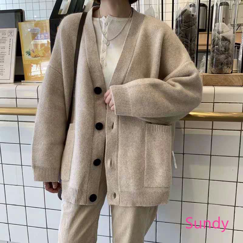 Plus Áo Khoác Cardigan Dệt Kim Tay Dài Dáng Rộng Cổ Chữ V Phong Cách Hàn Quốc Cho Nữ