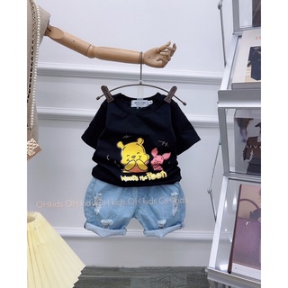 Set áo pull gấu quần bò rách cá tính cho bé trai