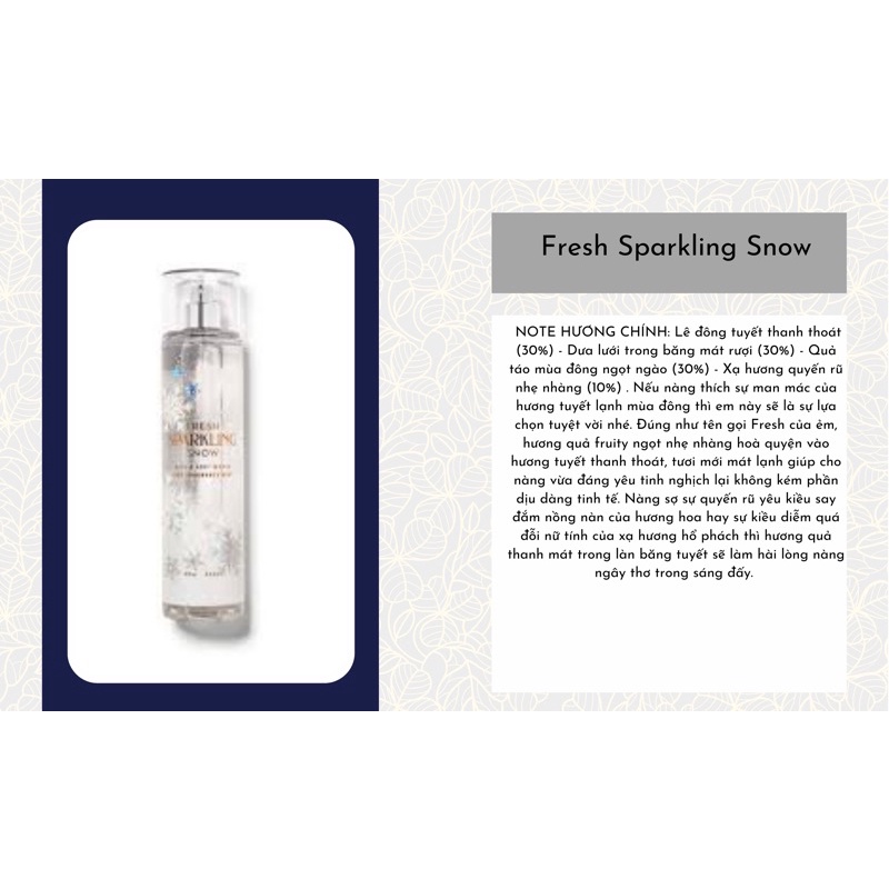 Body mist Bath Body Works mùi FRESH SPARKLING SNOW