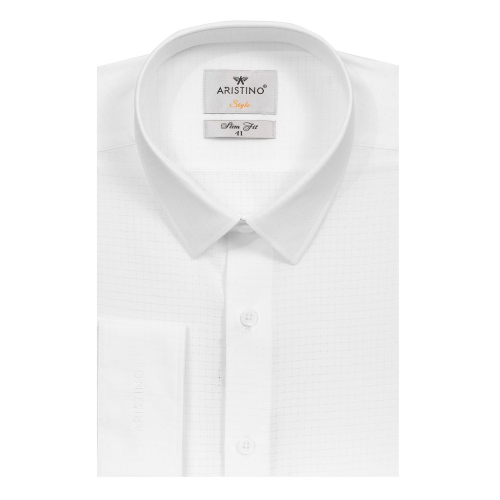 Áo Sơ Mi Nam Tay Dài Aristino ALS08009 Màu Trắng Caro Dệt Lỗ Kiểu Dáng Slim Fit Chất Liệu Nano