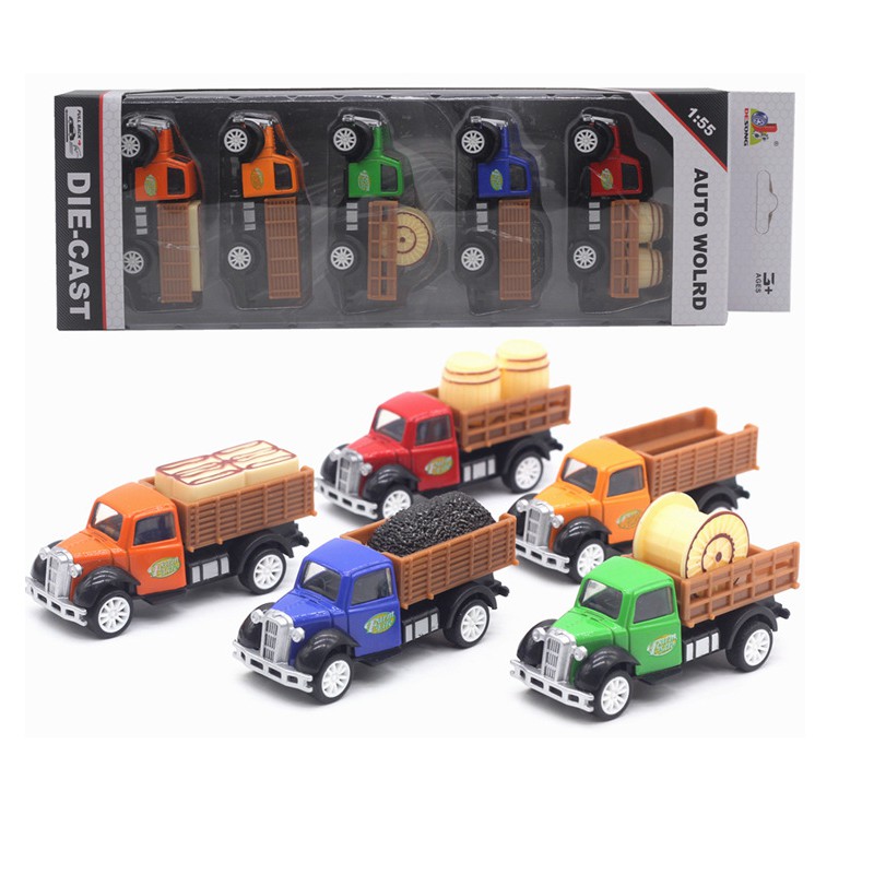 Bộ xe die cast mini ô tô chở hàng đồ chơi trẻ em bằng hợp kim nhựa gồm 5 xe