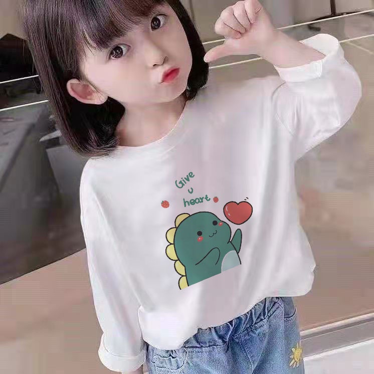 Áo Thun Trắng Tay Dài Bằng 100% Cotton Nguyên Chất Hàng Mới Dành Cho Bé Gái
