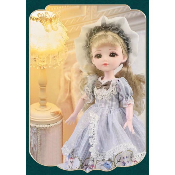 Búp bê khớp cầu  phong cách Châu Âu 23 điểm, size hộp 37cm, đầm dài phong cách cosplay Tiểu Thư, mắt thủy tinh
