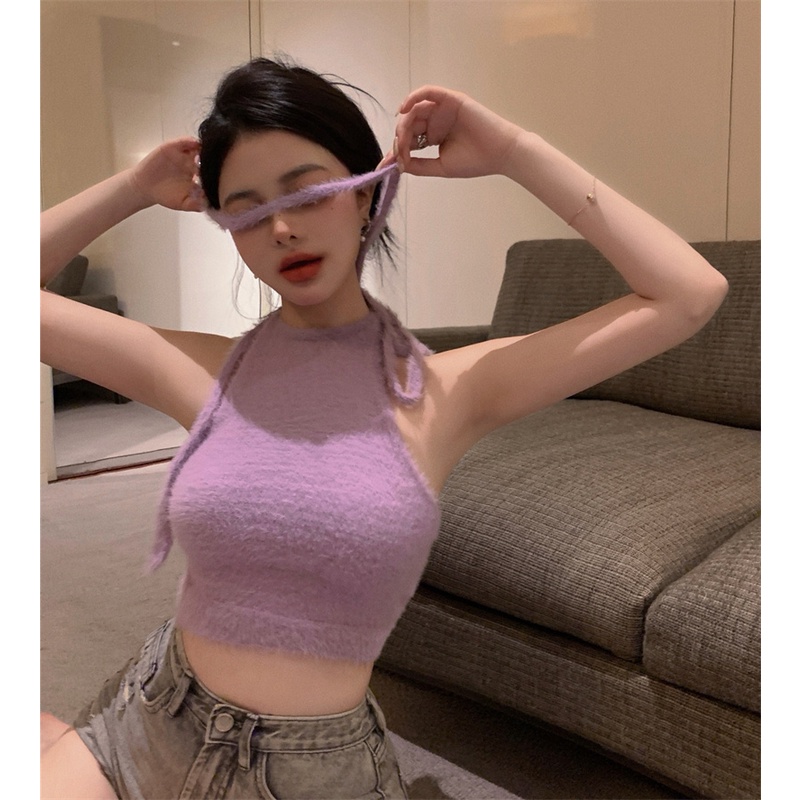 Cocory vn Áo Hai Dây Cổ Yếm Dáng Ngắn Quyến Rũ Hợp Thời Trang