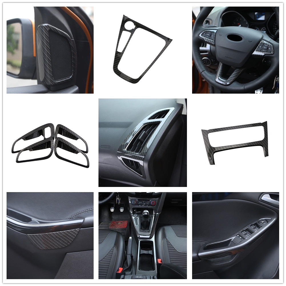 Miếng Dán Màu Đen In Họa Tiết Sợi Carbon Trang Trí Vô Lăng Xe Hơi Ford Focus 3 MK3 2015-2018