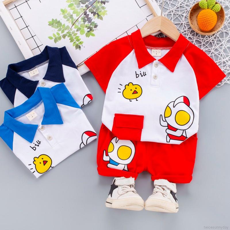 Set áo thun ngắn tay cổ tròn và quần ngắn lưng thun thời trang dành cho bé trai