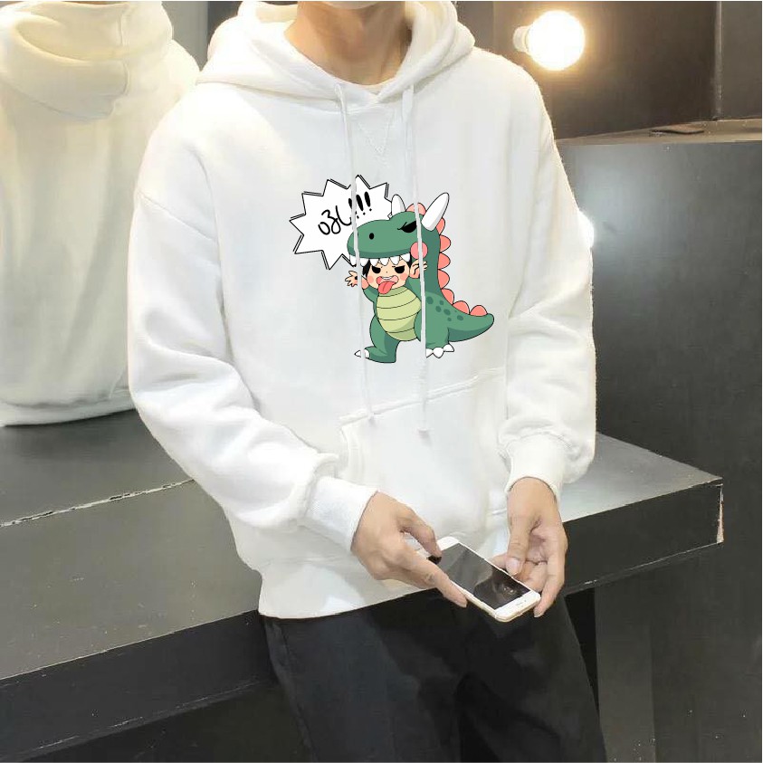 Áo nỉ hoodie thu đông hoạt hình cá sấu con form suông rộng có mũ unisex cho nam nữ, chất nỉ bông