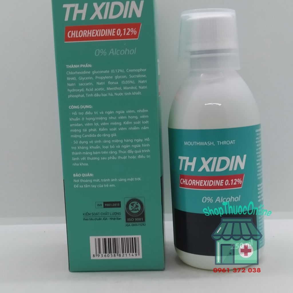 Nước súc miệng-họng TH XIDIN CHLORHEXIDINE 0,12% chai 250ml