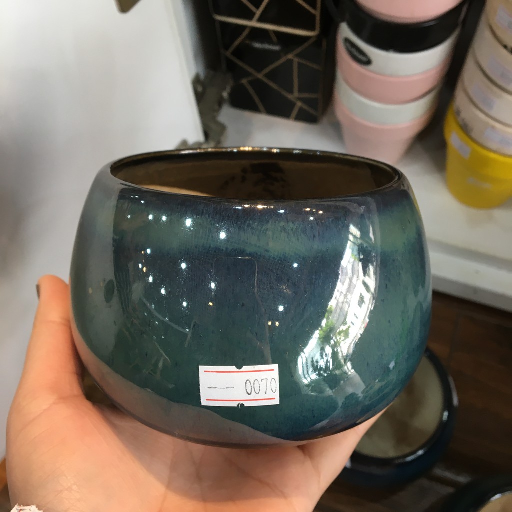 Chậu hạt dẻ men hỏa biến trồng cây mini 8*10 - CHA0070