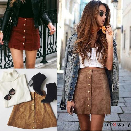 Chân Váy Ngắn Da Lộn Có Túi Thời Trang Cho Nữ
