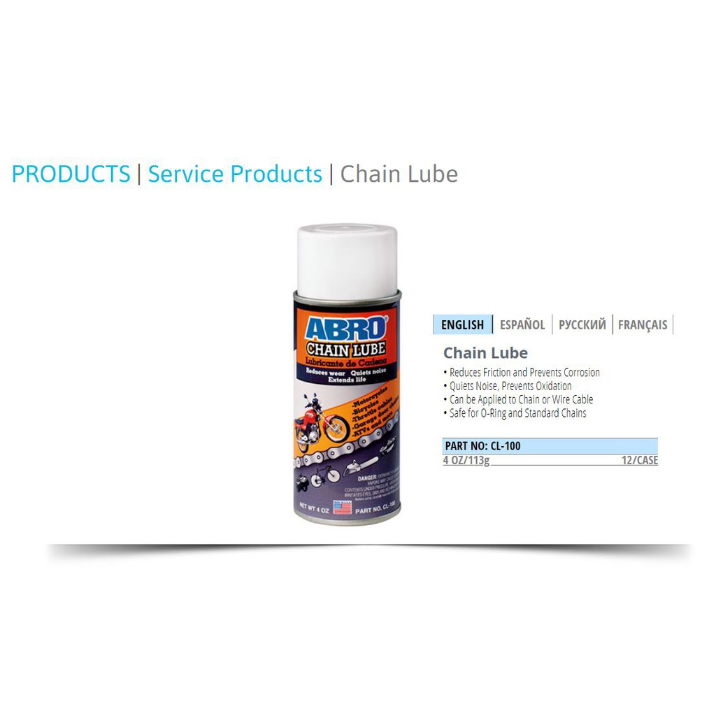 Chai xịt dưỡng sên xích xe máy Abro Chain Lube 113g