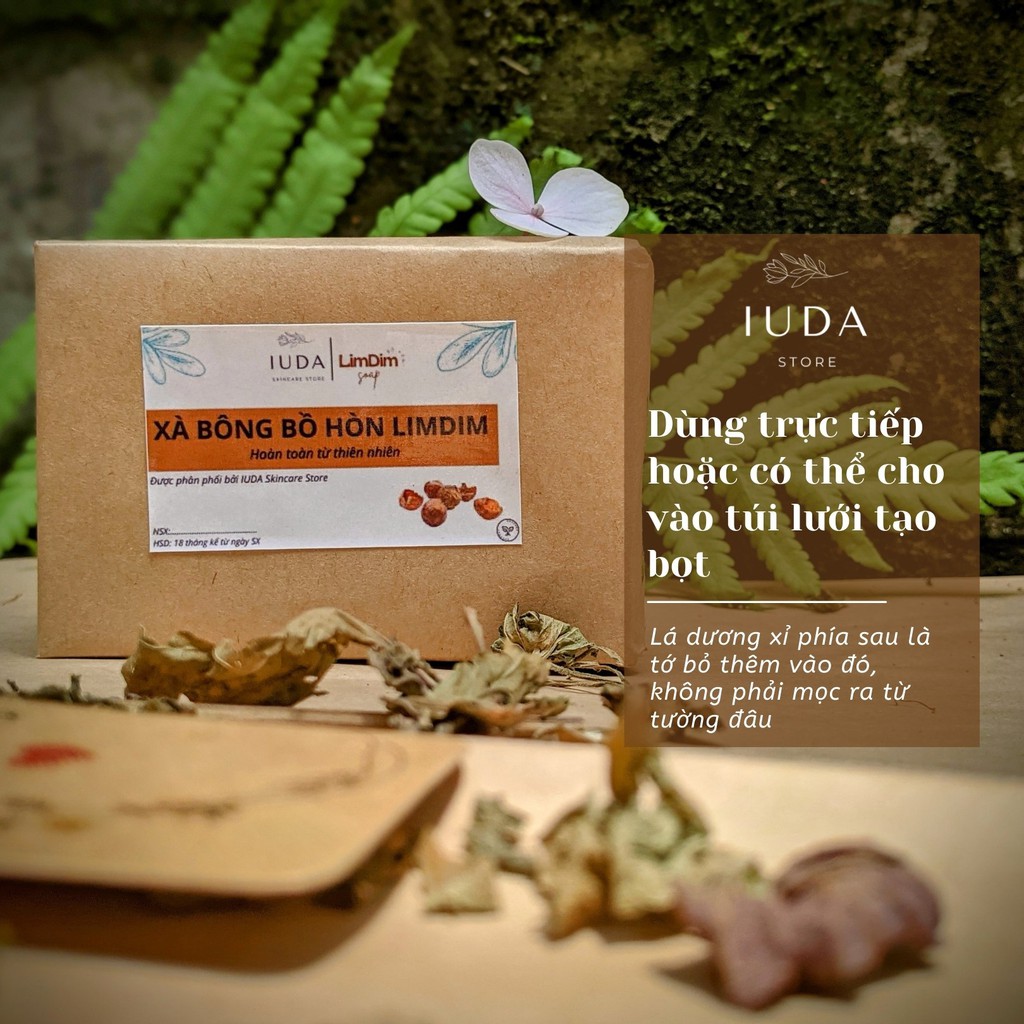 Xà bông hữu cơ bồ hòn hanmade (xà phòng tự nhiên) LIMDIM 120/60gr làm sạch, dưỡng da - IUDA Store