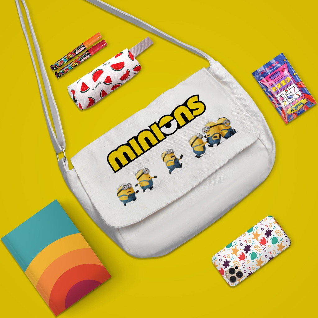 Túi Tote Đeo Chéo Vải Canvas Túi Xách Nữ Minions Phong Cách Thời Trang Ulzzang Đựng Sách Vở Học Tập