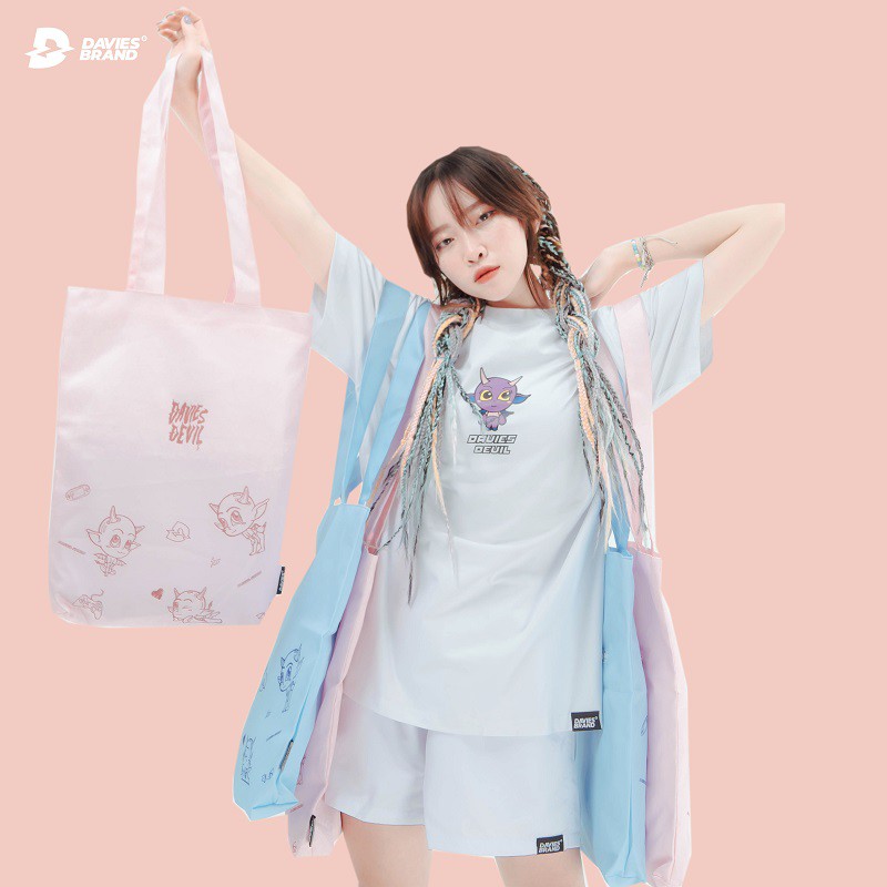 Túi tote vải canvas DAVIES Devil ss2 - Pink/Blue Tote Bag