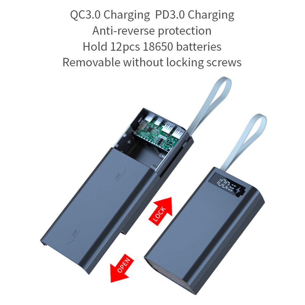 Pin Sạc Dự Phòng Tự Làm 12 X 18650 Hai Cổng USB Có Đèn LED Giá Đỡ