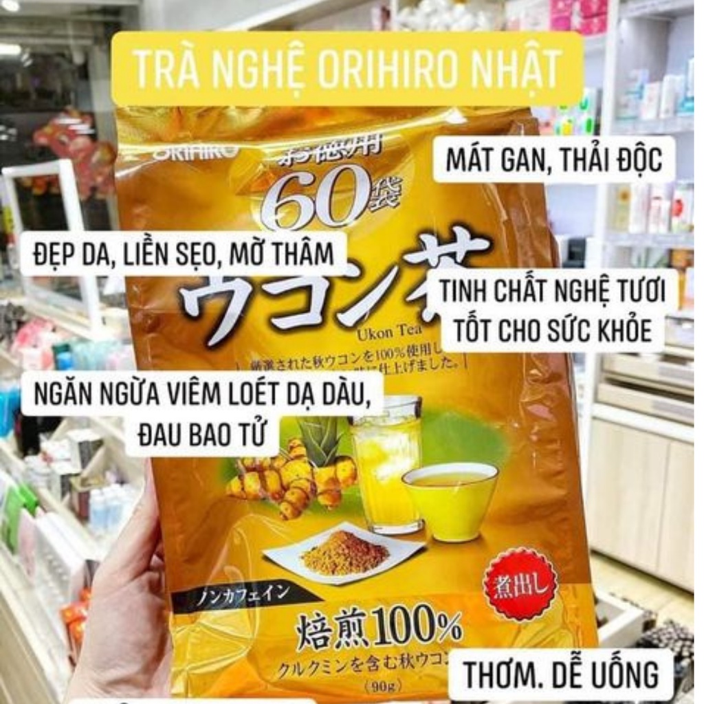 Trà Nghệ Orihiro Thải Độc Gan Bảo Vệ Dạ Dày Ukon Tea Nhật Bản - Túi 60 Gói