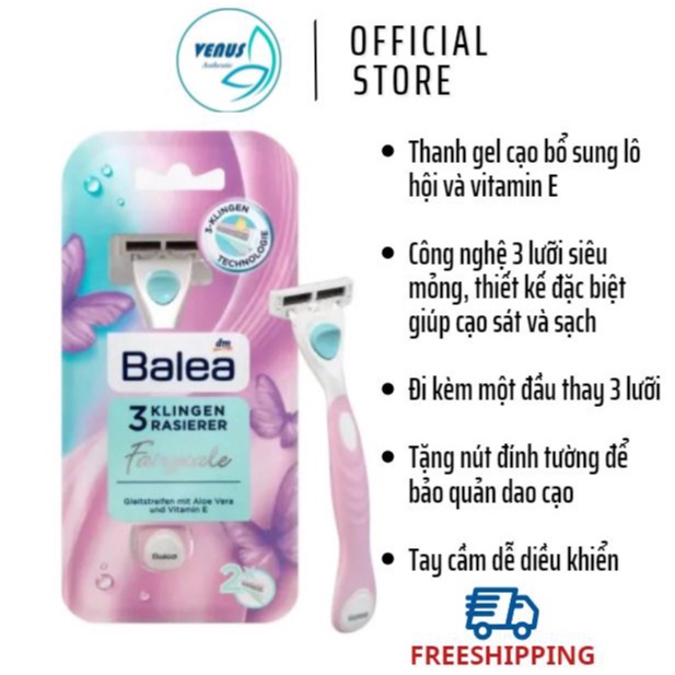 Bộ dao cạo 3 lưỡi cao cấp Balea Fairytale chuyên dùng cạo lông dành cho Body &amp; Bikini kèm 1 đầu thay - Hàng nội địa Đức