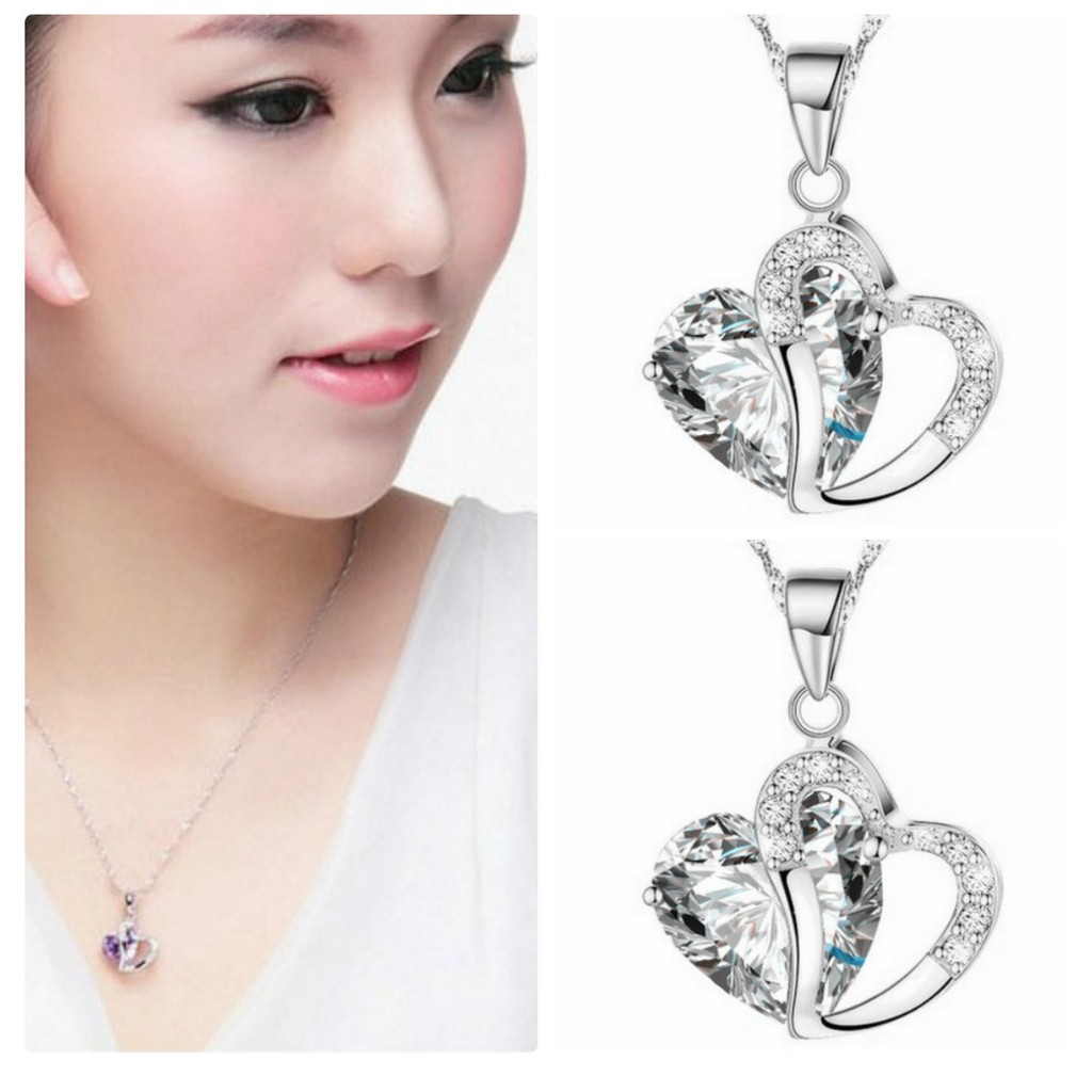 Dây Chuyền Bạc  2 Trái Tim Ziron  Sang Trọng Phong Cách Hàn  DC2TRAITIMZIRCON01