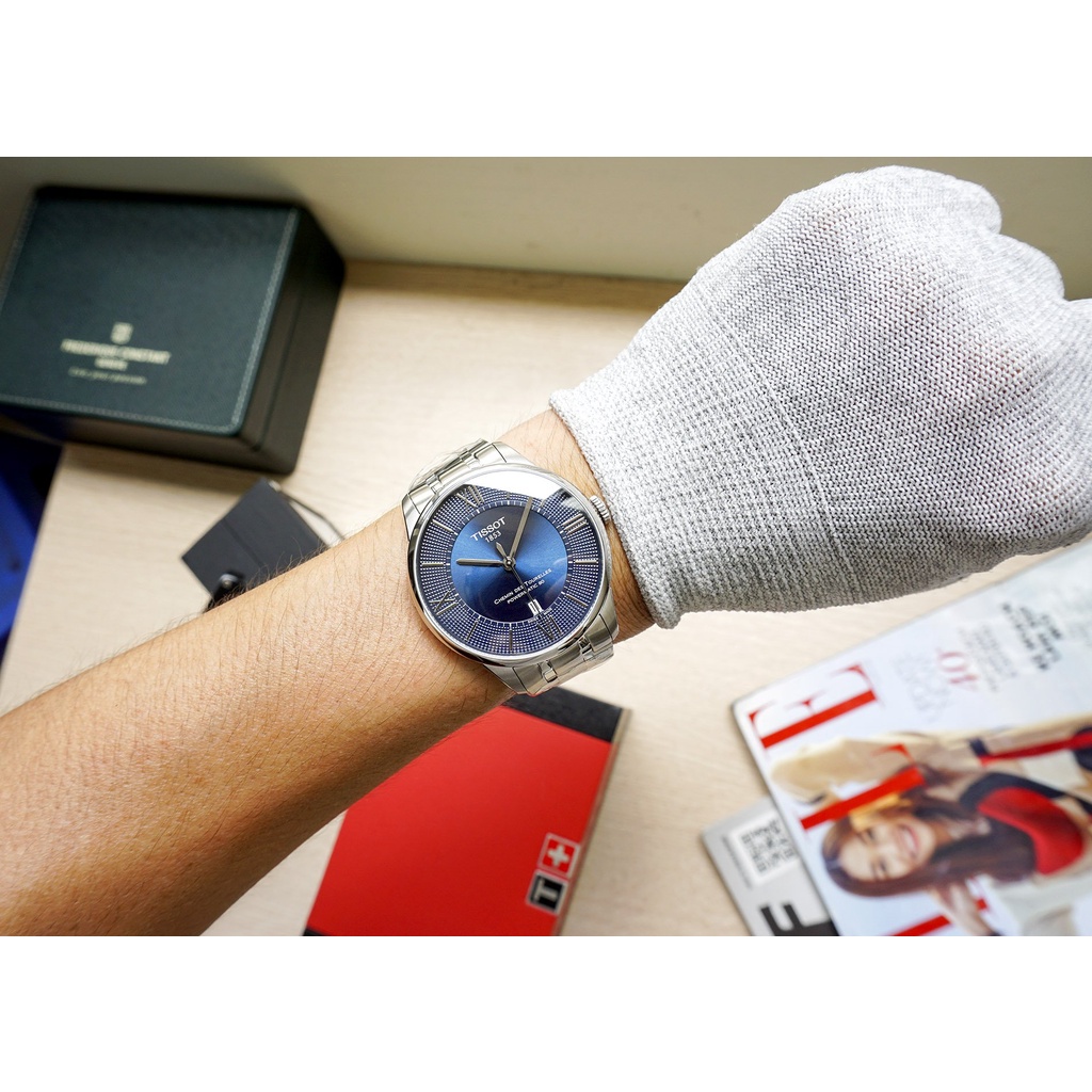 Đồng hồ Nam chính hãng Tissot 1853 Chemin Powermatic T099.407.11.048.00 Size 42,Mặt xanh,Lịch-Máy cơ-Dây kim loại