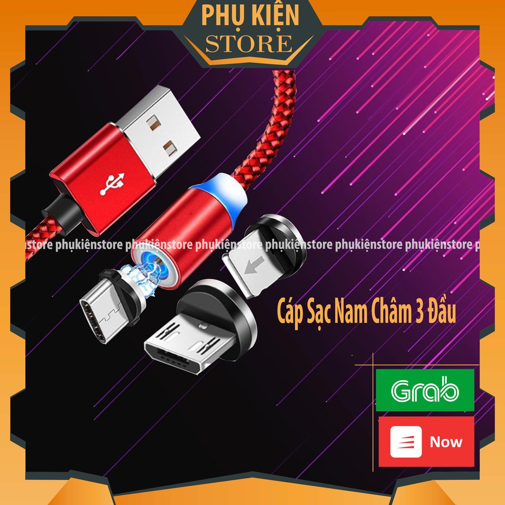 CÁP SẠC NAM CHÂM 3 ĐẦU SẠC PHÁT SÁNG 4.0 - TOPK