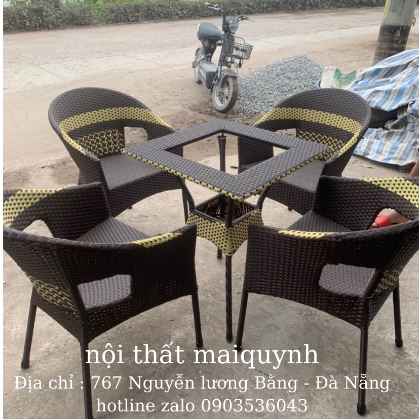 bàn ghế nhựa giả mây cà phê