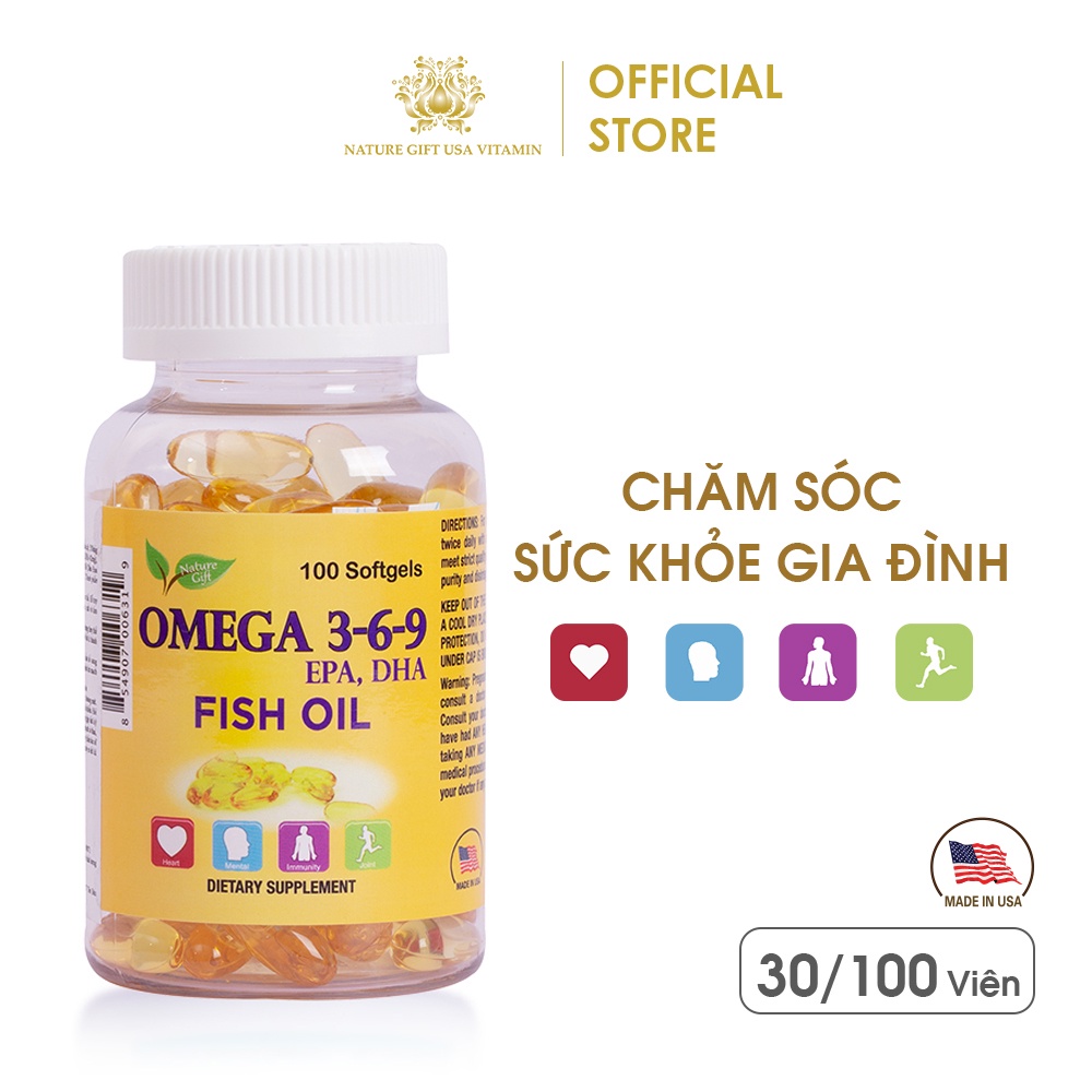 Viên Uống Dầu Cá Omega 369 của Mỹ, Tốt Cho Tim Mạch, Bổ Mắt và Não - Nature Gift USA