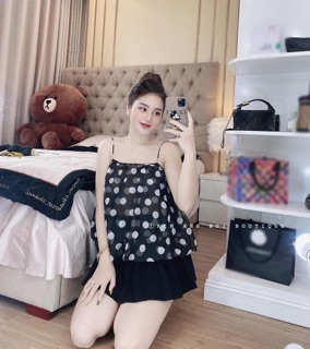 Áo voan chấm bi 2 dây 2 lớp hót hít bs08