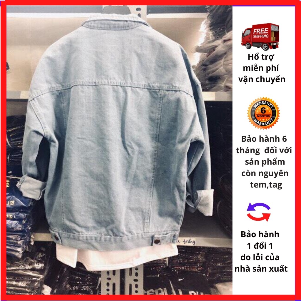Áo khoác Jean unisex LECHAU AKJ02 trơn cá tính | BigBuy360 - bigbuy360.vn