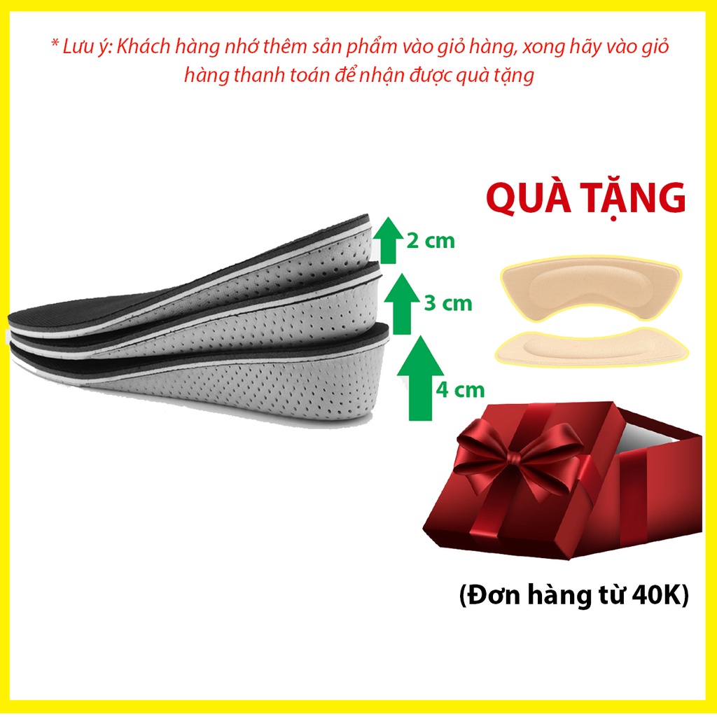 Lót giày tăng chiều cao tự nhiên không lộ mặt vải lưới mesh đế tổ ong thoáng khí cao cấp tăng tới 4cm_PK57