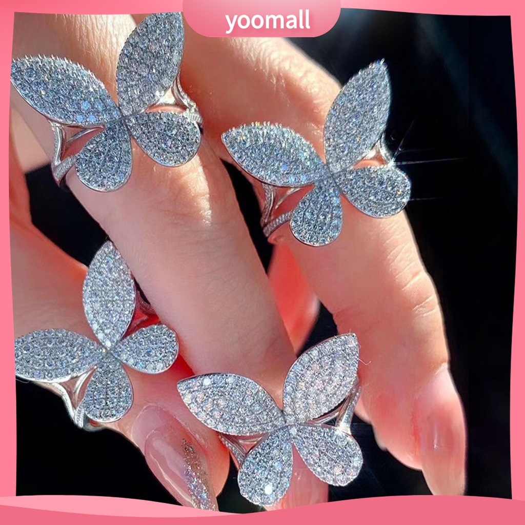 Yomall♡ Nhẫn Hở Hình Bướm Đính Đá Sang Trọng Cho Nữ