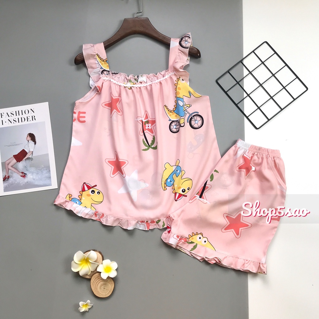 Đồ bộ lanh (tole) mặc nhà nữ SHOP5SAO đùi hai dây, quần có túi (50-75kg)