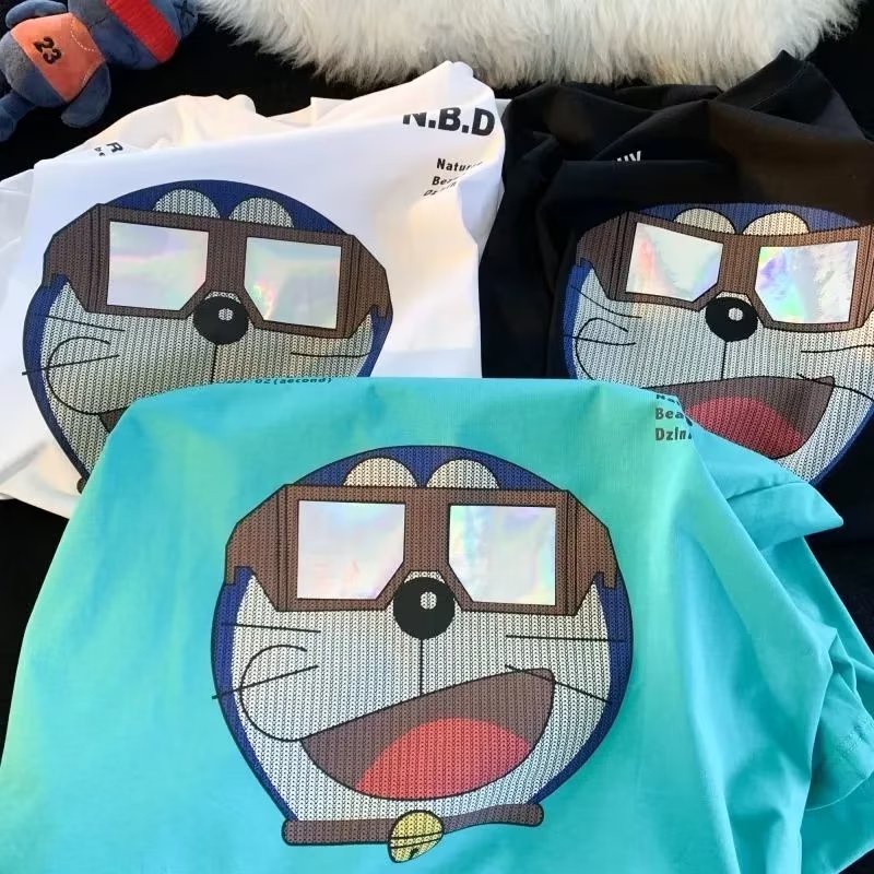 Áo Thun Tay Ngắn Dáng Rộng Mềm Mại Thoải Mái In Họa Tiết Hoạt Hình Cho Nam