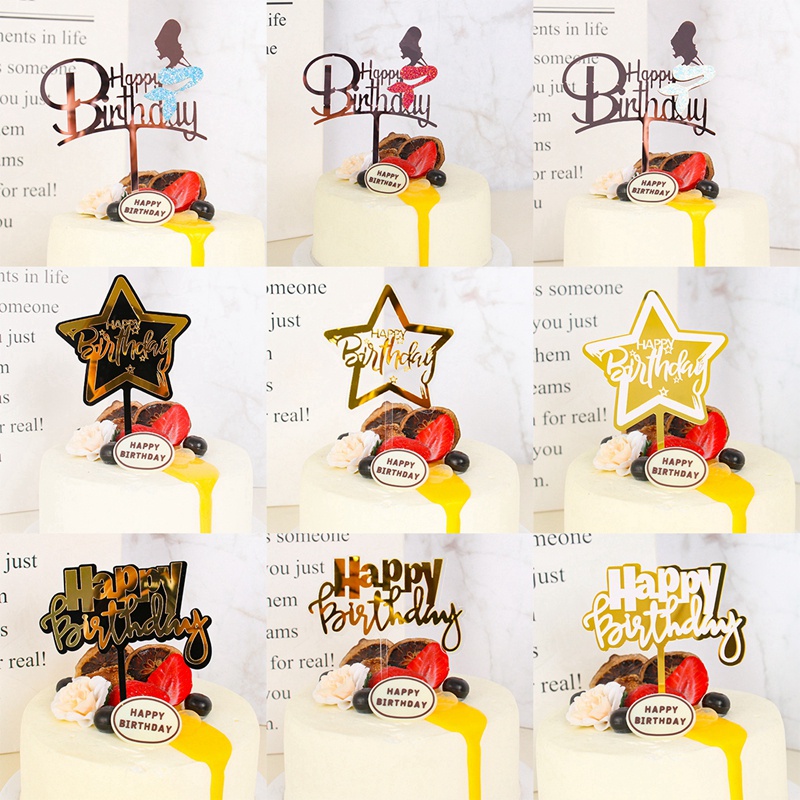 Phụ Kiện Trang Trí Bánh Kem Sinh Nhật Bằng Acrylic Trong Suốt Hai Lớp 6 Màu Tùy Chọn