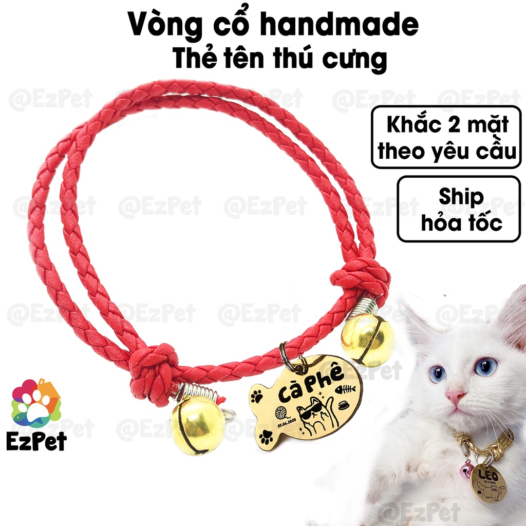 Thẻ Tên cho Chó Mèo + Vòng Cổ cho Mèo &amp; Chó handmade EzPet