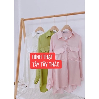 Sơmi Lụa Phối Túi [Kèm Hình Thật]