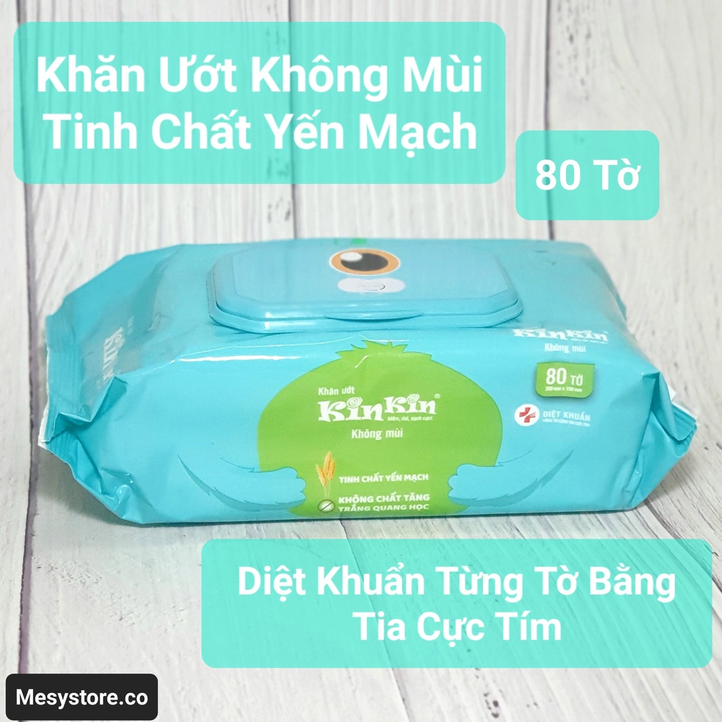 Khăn Uớt Kin Kin Cao Cấp Không Mùi 80 Tờ Tinh Chất Yến Mạch Cho Ô Tô Máy Bay Em Bé