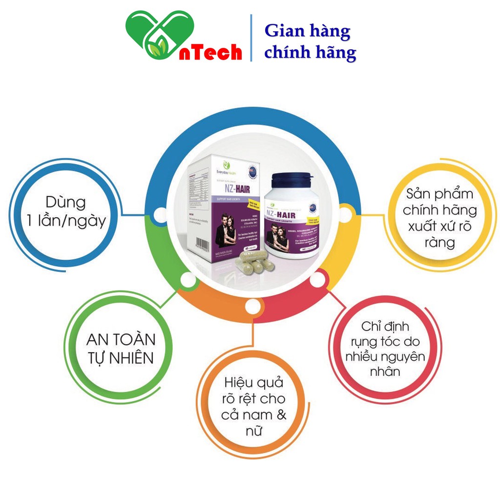 Viên uống  Everyday Health NZ - Hair Hỗ trợ làm mượt tóc giảm tình trạng rụng tóc - tóc yếu dễ gẫy hộp 60 viên