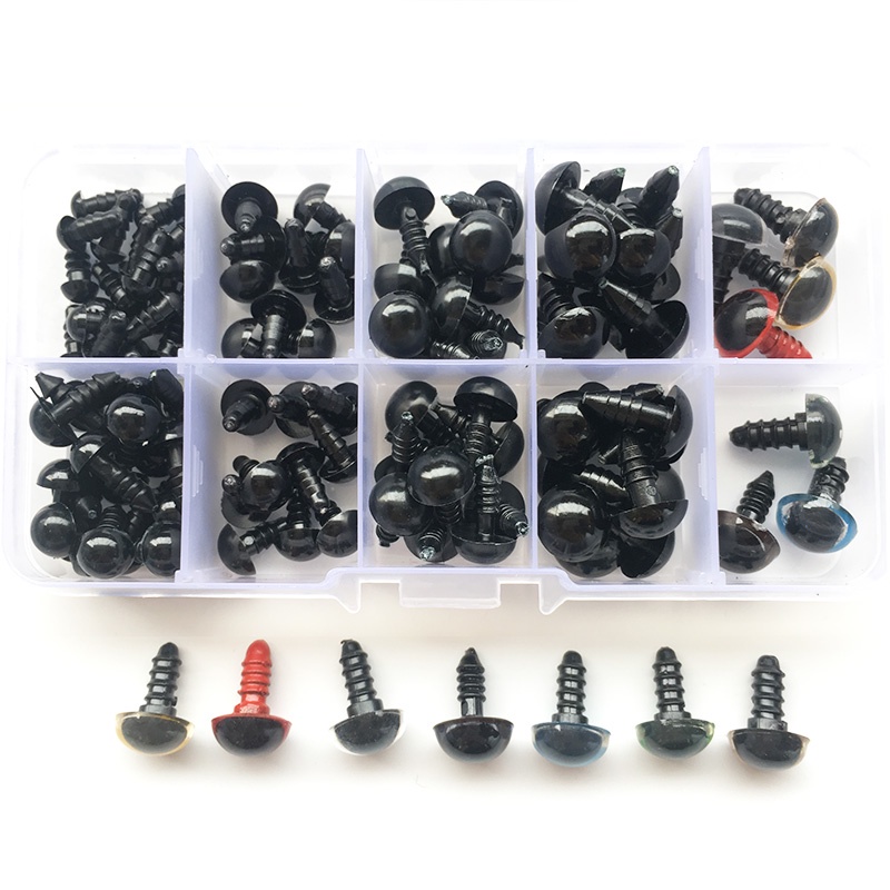100 Mắt Đen 6-12mm + 14 Mắt Thú Bông Bằng Nhựa Cho Búp Bê, Thú Nhồi Bông
