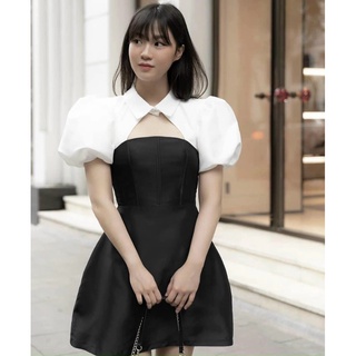 Đầm váy freesize đen phối cổ trắng